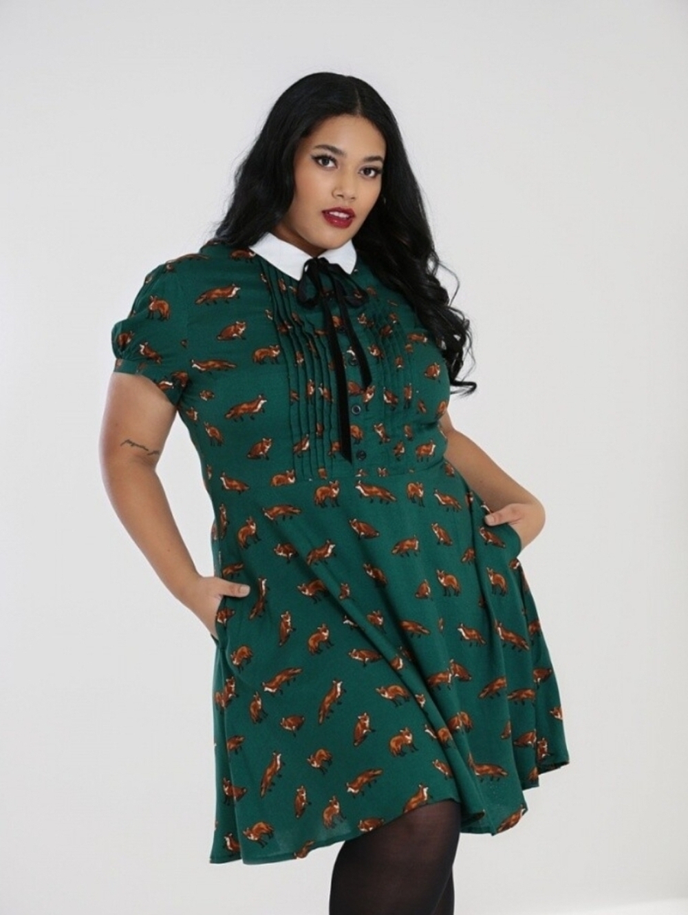 Hell Bunny Vixey Fox 40's Dress Dark Green. Size 4 X - Picture 1 of 6